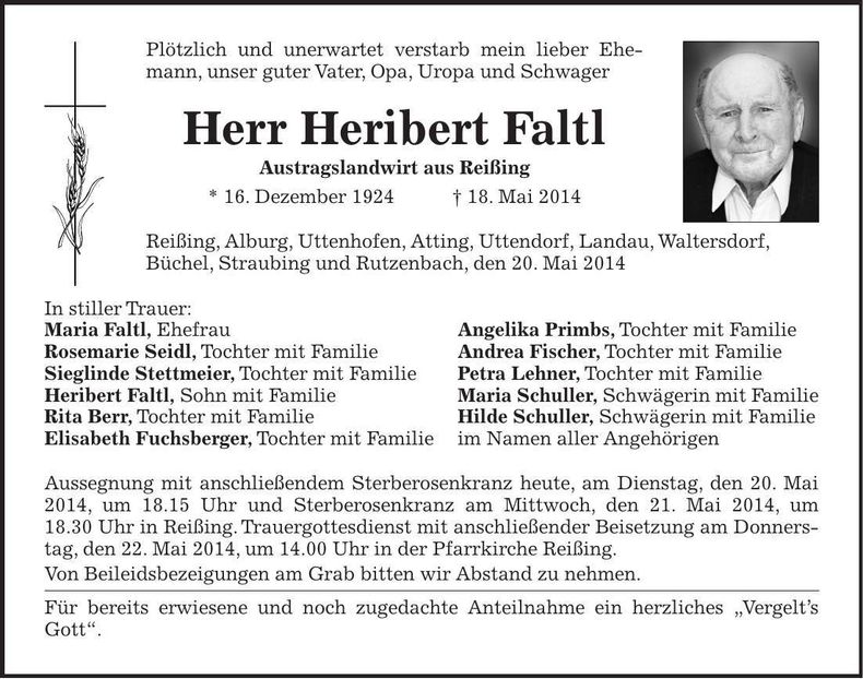 Traueranzeige Heribert Faltl