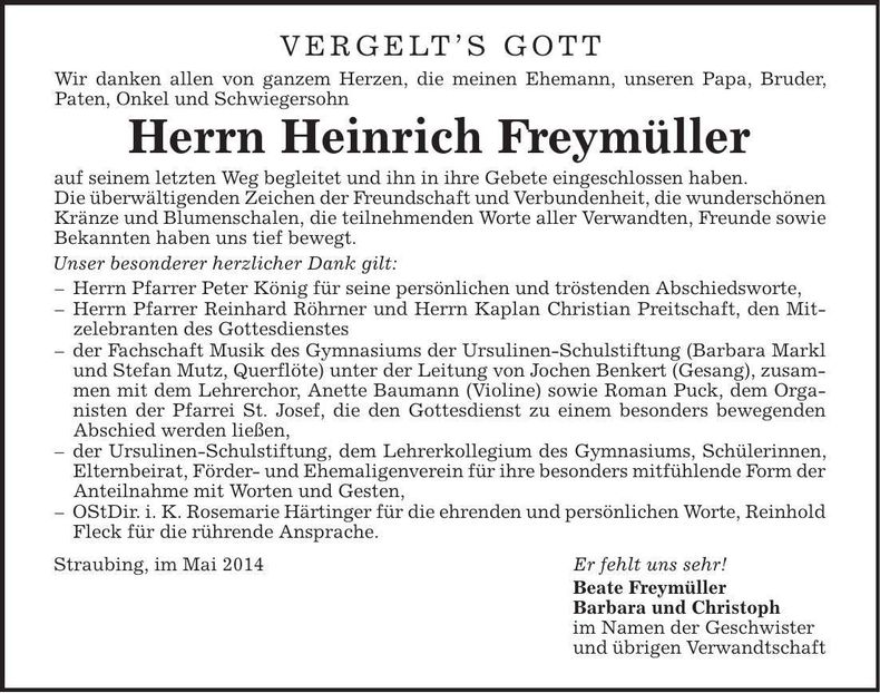 Traueranzeige Heinrich Freymüller