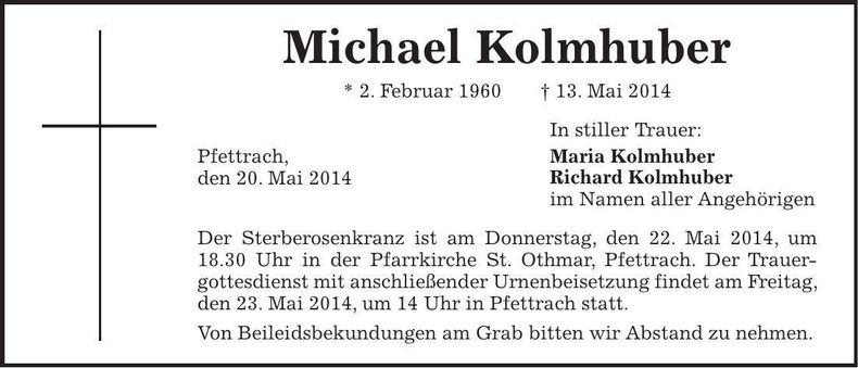 Traueranzeige Michael Kolmhuber