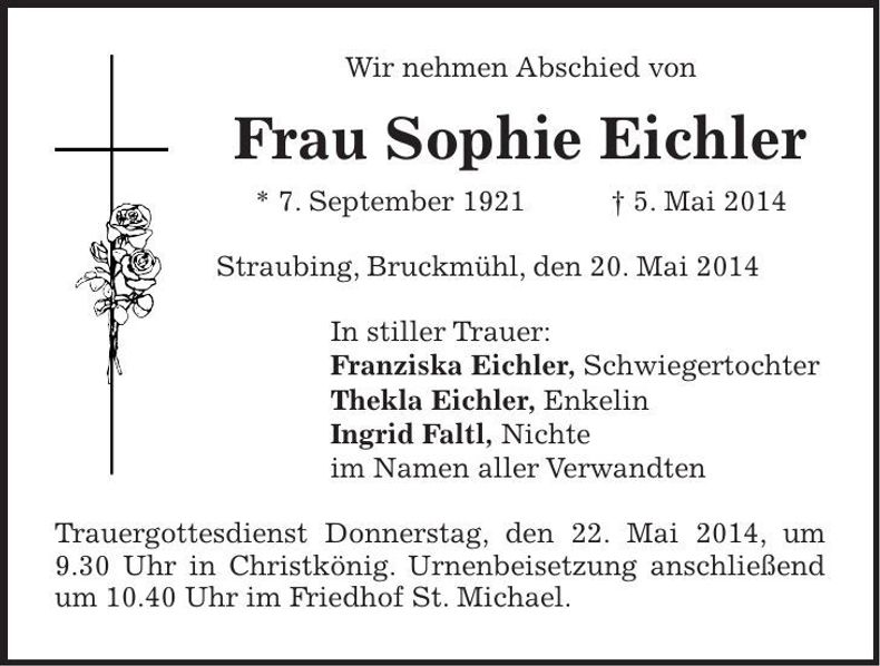 Traueranzeige Sophie Eichler