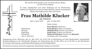 Traueranzeige Mathilde Klucker