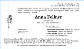 Traueranzeige Anna Fellner