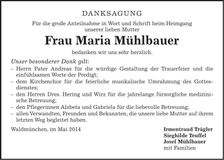 Traueranzeige Maria Mühlbauer
