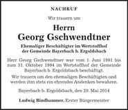 Traueranzeige Georg Gschwendtner