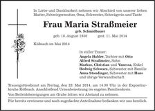 Traueranzeige Maria Straßmeier