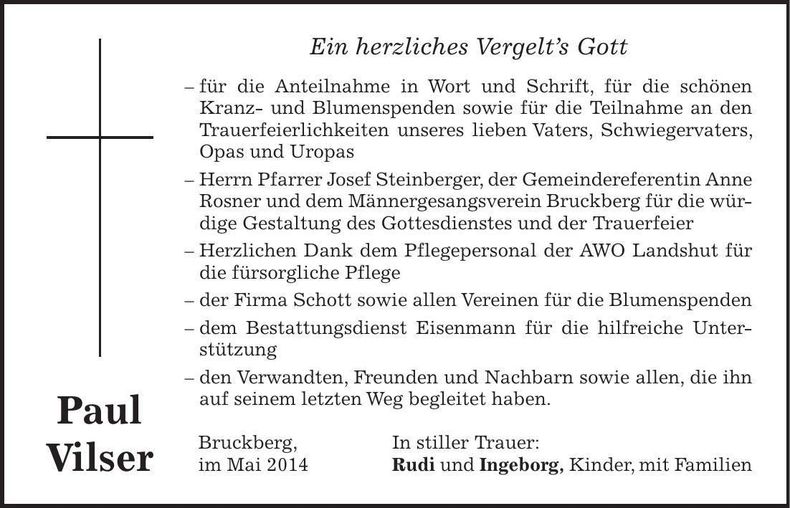 Traueranzeige Paul Vilser