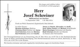 Traueranzeige Josef Schreiner
