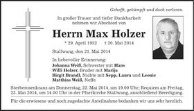 Traueranzeige Max Holzer