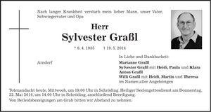 Traueranzeige Sylvester Graßl