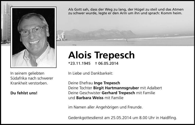 Traueranzeige Alois Trepesch