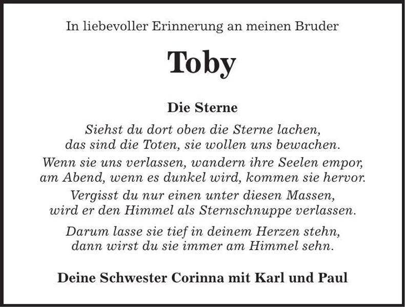 Traueranzeige Toby Lerach