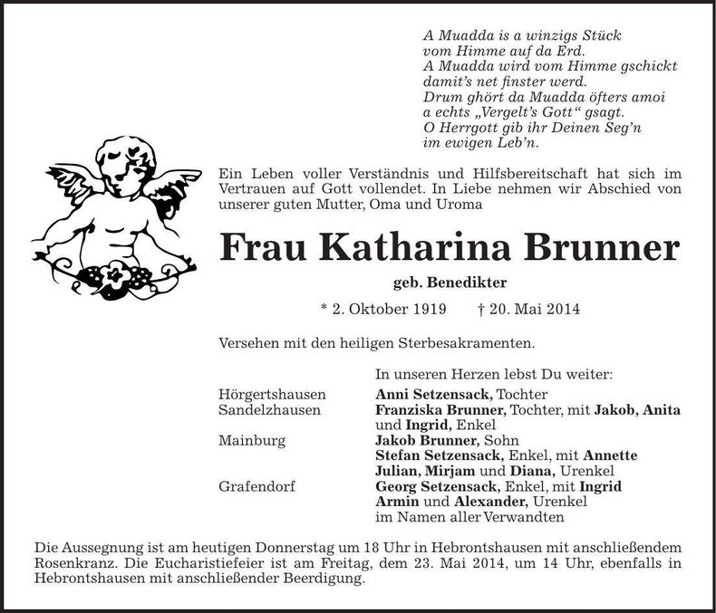 Traueranzeige Katharina Brunner