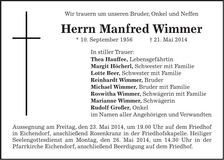 Traueranzeige Manfred Wimmer