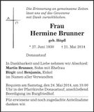 Traueranzeige Hermine Brunner