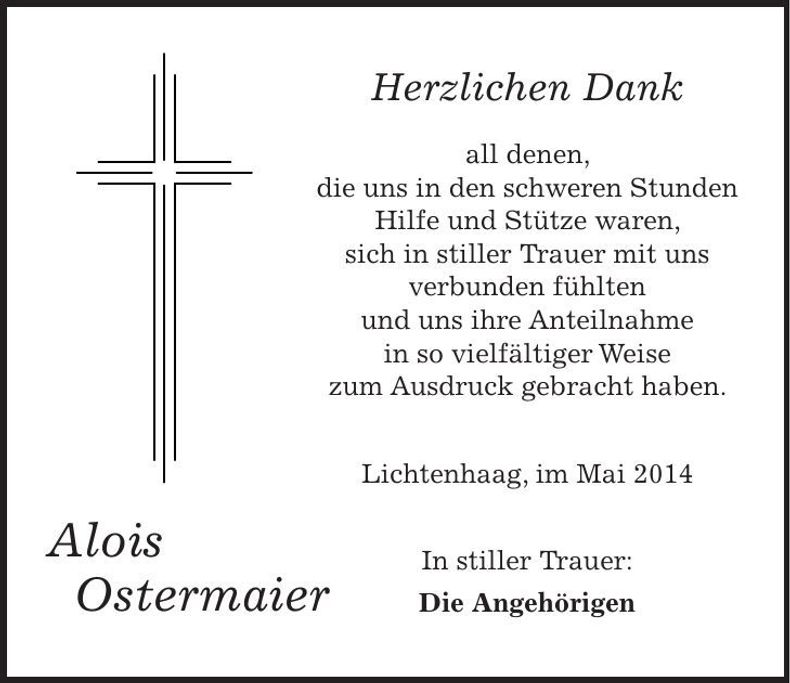 Traueranzeige Alois Ostermaier