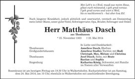 Traueranzeige Matthäus Dasch