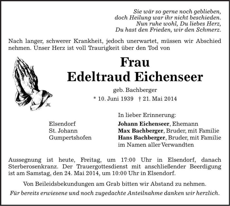 Traueranzeige Edeltraud Eichenseer