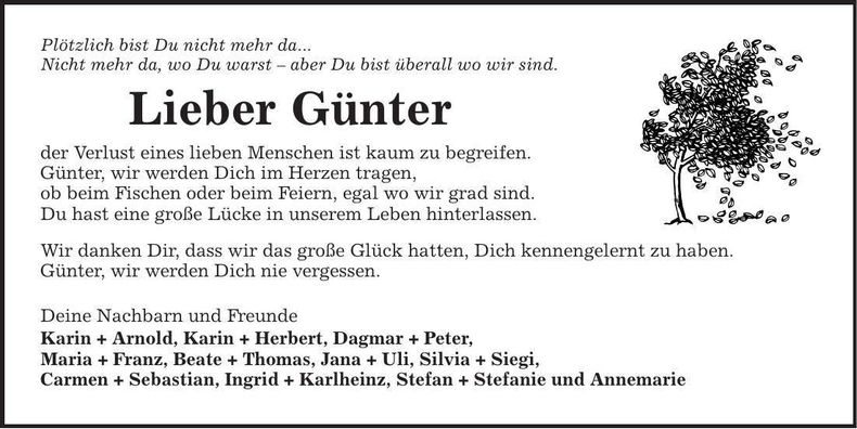Traueranzeige Günter Gehlich