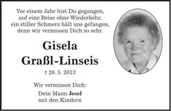Traueranzeige Gisela Graßl-Linseis