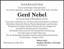 Traueranzeige Gerd Nebel