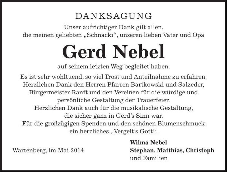 Traueranzeige Gerd Nebel