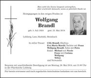 Traueranzeige Wolfgang Brandl