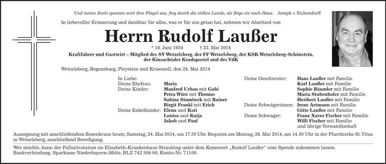 Traueranzeige Rudolf Laußer