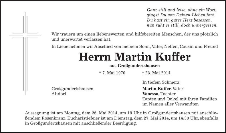 Traueranzeige Martin Kuffer