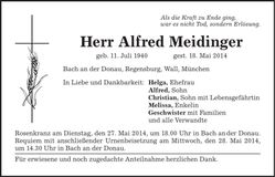 Traueranzeige Alfred Meidinger
