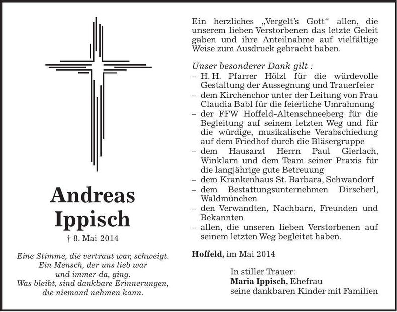 Traueranzeige Andreas Ippisch