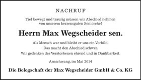 Traueranzeige Max Wegscheider