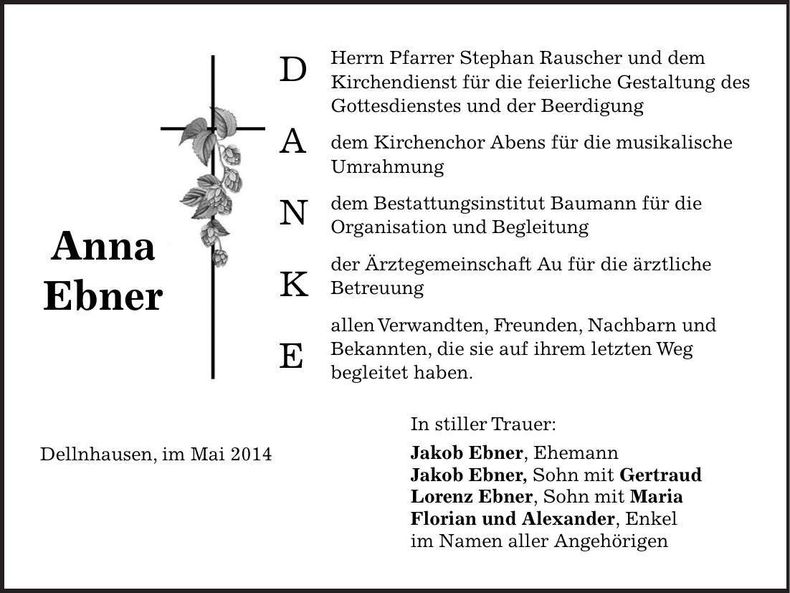 Traueranzeige Anna Ebner