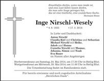 Traueranzeige Inge Nirschl-Wesely