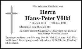 Traueranzeige Hans-Peter Völkl