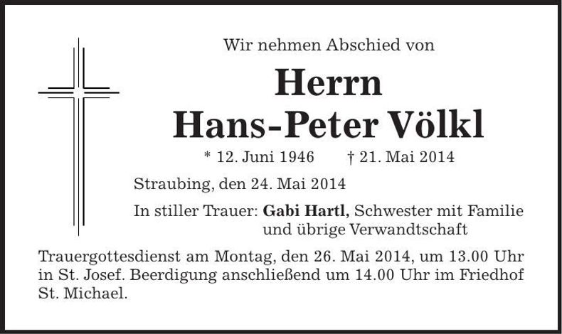 Traueranzeige Hans-Peter Völkl