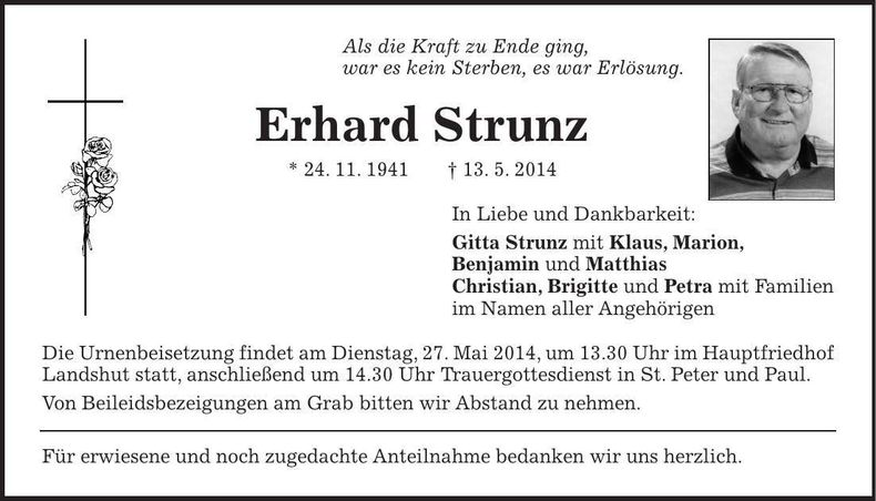 Traueranzeige Erhard Strunz