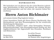 Traueranzeige Anton Bichlmaier
