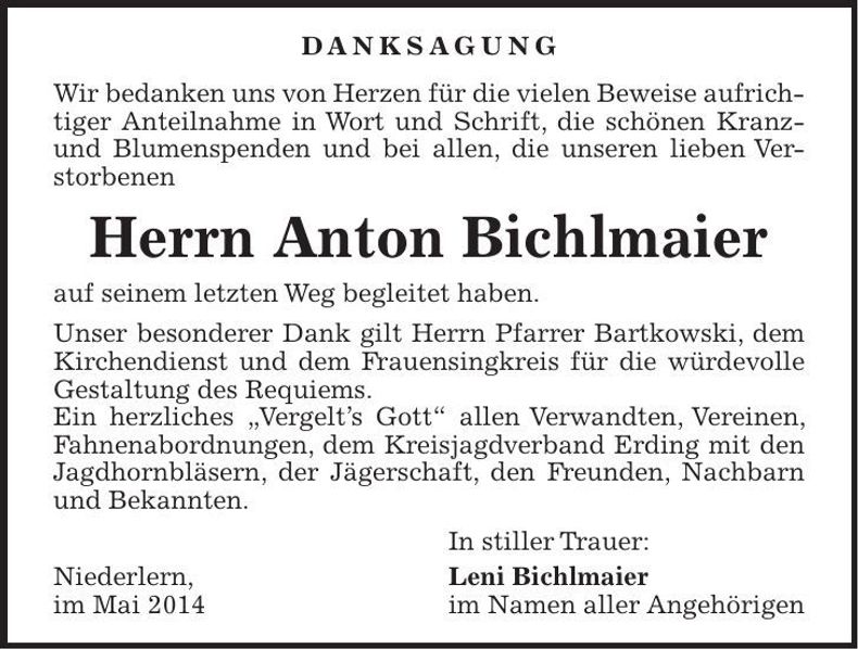 Traueranzeige Anton Bichlmaier