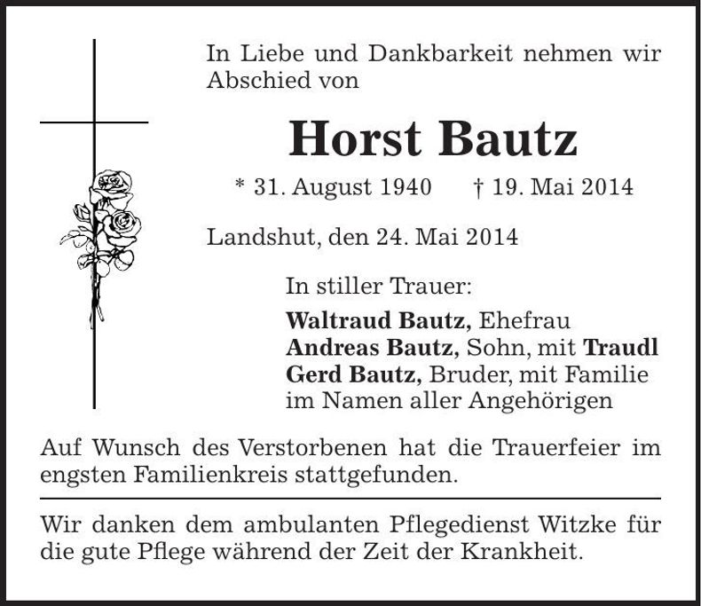 Traueranzeige Horst Bautz