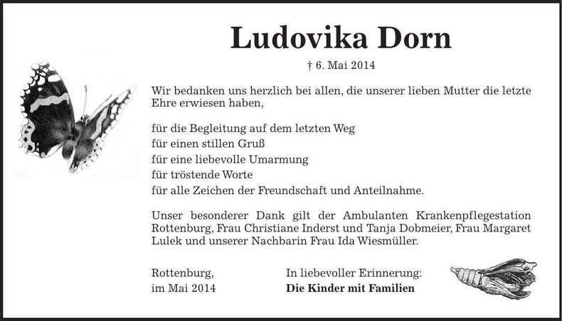 Traueranzeige Ludovika Dorn