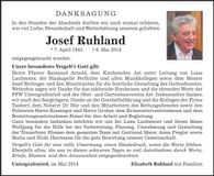 Traueranzeige Josef Ruhland