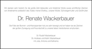 Traueranzeige Renate Dr. Wackerbauer