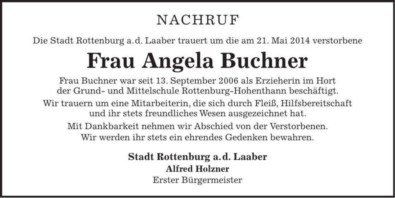 Traueranzeige Angela Buchner
