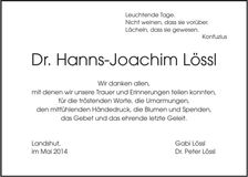 Traueranzeige Hanns-Joachim Lössl
