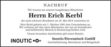 Traueranzeige Erich Kerbl