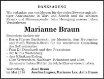 Traueranzeige Marianne Braun