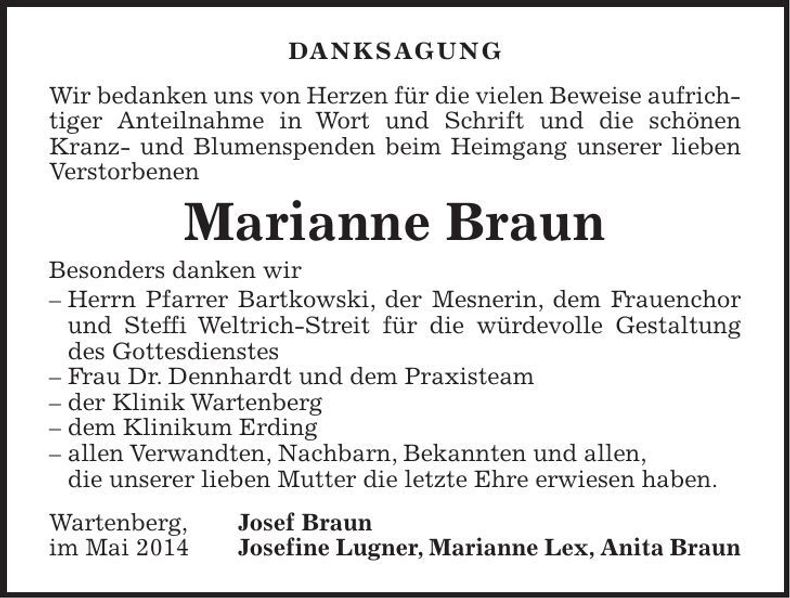 Traueranzeige Marianne Braun