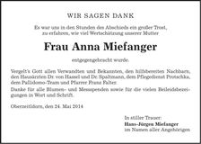 Traueranzeige Anna Miefanger
