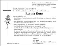 Traueranzeige Rosina Kunz