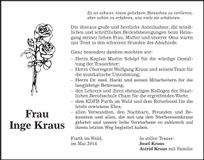 Traueranzeige Inge Kraus